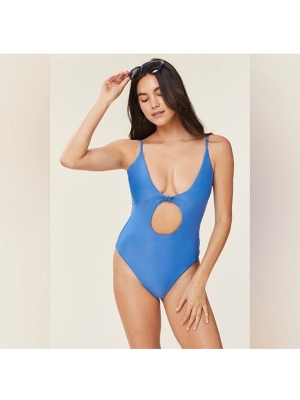 NWT Andie The Santorini One Piece XL Horizon Blue Keyhole Cutout Front Knot